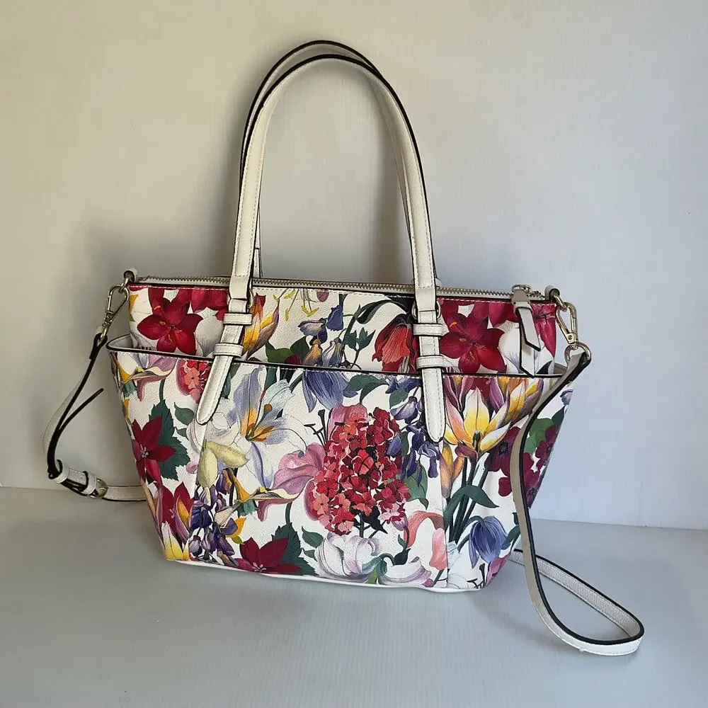 Dana Buchman Floral Satchel Handbag White Multicolor Shoulder Crossbody Bag